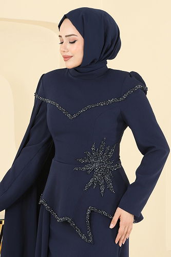 moda selvim Evening Dress 5450DMNK1166 Navy Blue - Thumbnail