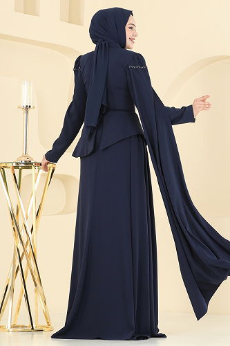 moda selvim Evening Dress 5450DMNK1166 Navy Blue - Thumbnail