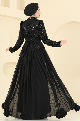 moda selvim Evening Dress 5452DMNK1166 Black - Thumbnail
