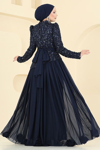 moda selvim فستان سهرة كحلي 5452DMNK1166 - Thumbnail