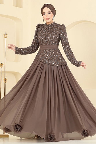 moda selvim Evening Dress 5452DMNK1166 Powder Vision - Thumbnail