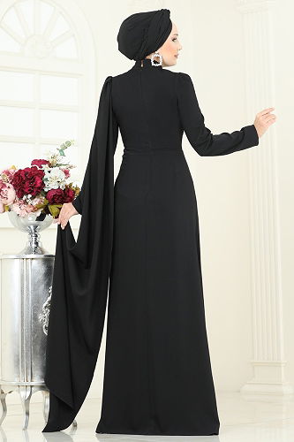 moda selvim Evening Dress 5467DMNK1166 Black - Thumbnail