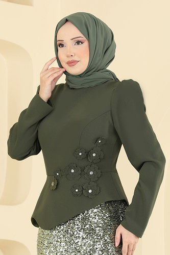 moda selvim فستان سهرة اخضر عفني 5469DMNK1166 - Thumbnail