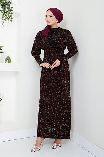 moda selvim Evening Dress 5469END900-M Burgundy - Thumbnail