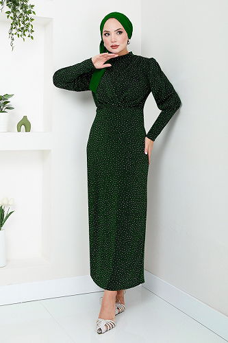 moda selvim فستان سهرة زيتي 5469END900-M - Thumbnail