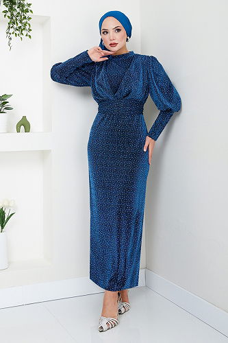 moda selvim Evening Dress 5469END900-M Navy Blue - Thumbnail