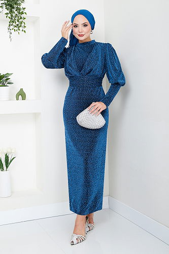 moda selvim Evening Dress 5469END900-M Navy Blue - Thumbnail