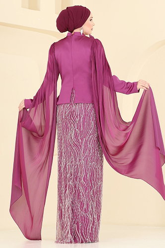 moda selvim Evening Dress 5492DMNK1166 Fuchsia - Thumbnail