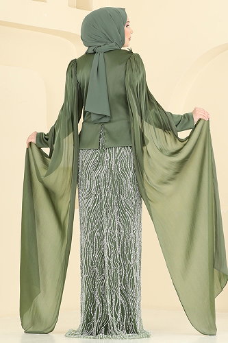 moda selvim فستان سهرة اخضر عفني 5492DMNK1166 - Thumbnail