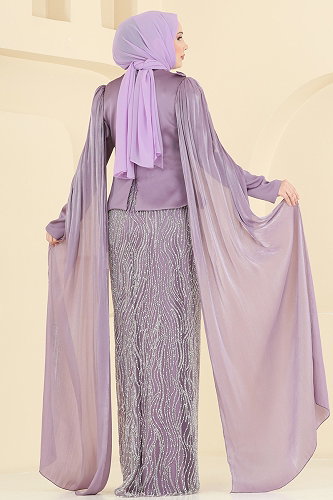 moda selvim Evening Dress 5492DMNK1166 Lilac - Thumbnail