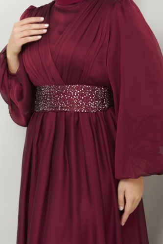 moda selvim Evening Dress 5498AB368 Burgundy - Thumbnail