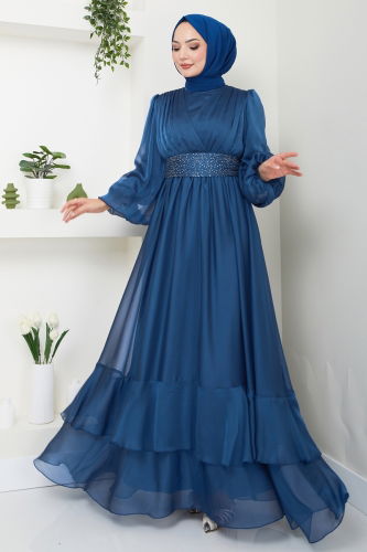 moda selvim Evening Dress 5498AB368 Indigo - Thumbnail