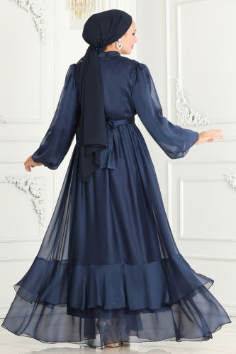 moda selvim Evening Dress 5498AB368 Navy Blue - Thumbnail