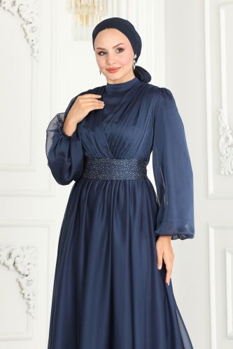 moda selvim Evening Dress 5498AB368 Navy Blue - Thumbnail