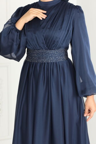 moda selvim Evening Dress 5498AB368 Navy Blue - Thumbnail