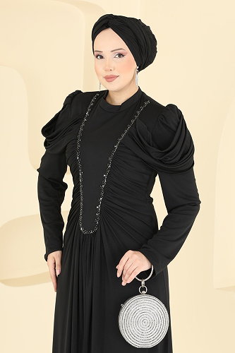 moda selvim Evening Dress 5503DMNK1166 Black - Thumbnail
