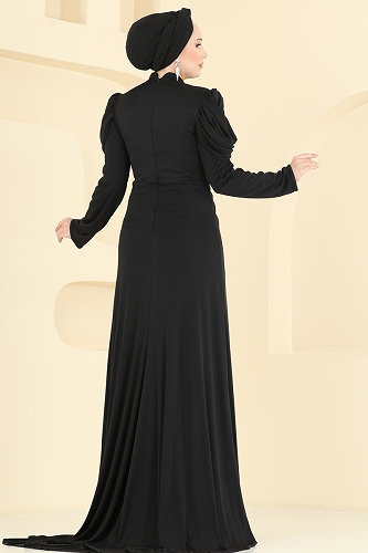moda selvim Evening Dress 5503DMNK1166 Black - Thumbnail