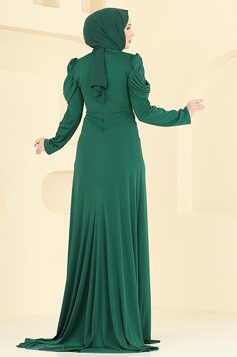 moda selvim Evening Dress 5503DMNK1166 Emerald - Thumbnail