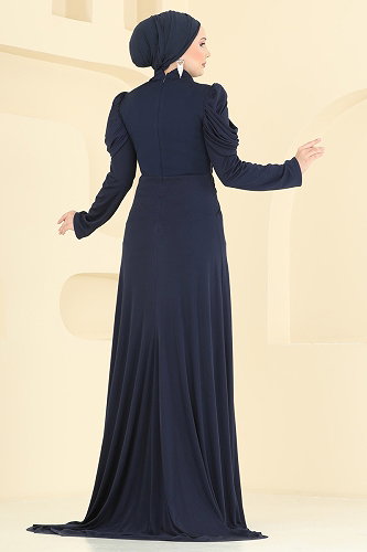 moda selvim Evening Dress 5503DMNK1166 Navy Blue - Thumbnail