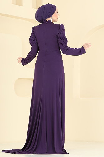 moda selvim فستان سهرة أرجواني 5503DMNK1166 - Thumbnail