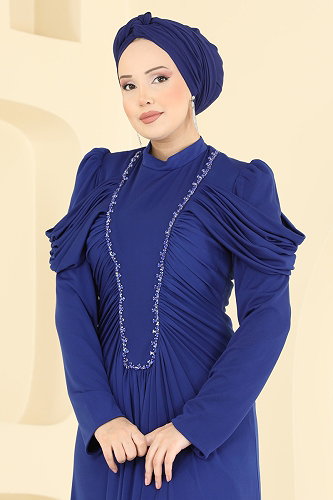 moda selvim Evening Dress 5503DMNK1166 Saxe - Thumbnail