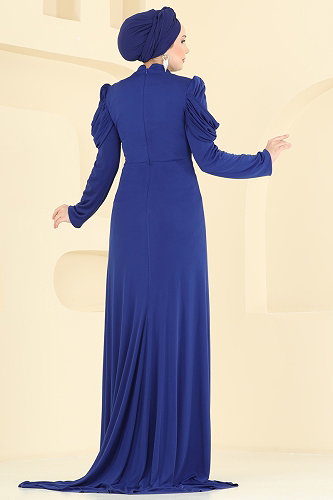 moda selvim فستان سهرة نيلي 5503DMNK1166 - Thumbnail