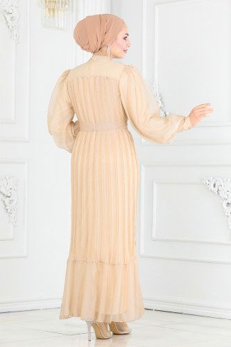 moda selvim Evening Dress 5505EDF311 Stone - Thumbnail