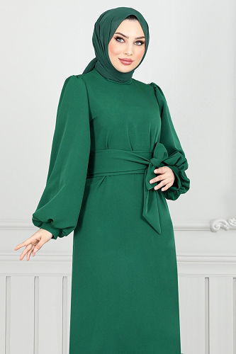 moda selvim فستان سهرة زيتي 5527END900-M - Thumbnail