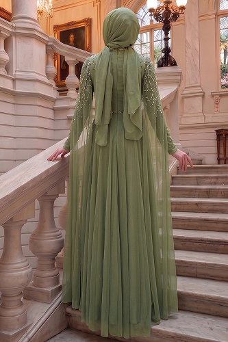 moda selvim Evening Dress 5568DMNK1166 Almond Green - Thumbnail
