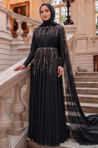 moda selvim Evening Dress 5568DMNK1166 Black - Thumbnail