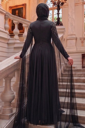 moda selvim Evening Dress 5568DMNK1166 Black - Thumbnail