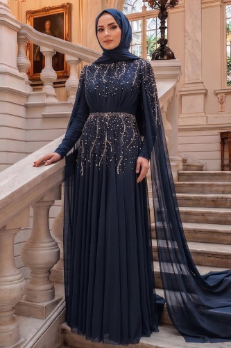 D.M.N.K. - Evening Dress 5568DMNK1166 Navy Blue