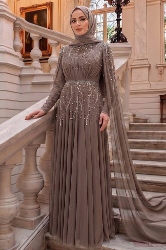 moda selvim Evening Dress 5568DMNK1166 Vision - Thumbnail