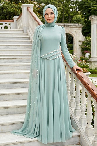 moda selvim Evening Dress 5595DMNK1166 Mint - Thumbnail