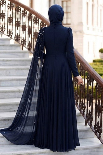 moda selvim فستان سهرة كحلي 5595DMNK1166 - Thumbnail