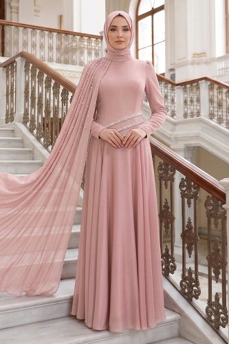 moda selvim Evening Dress 5595DMNK1166 Powder - Thumbnail
