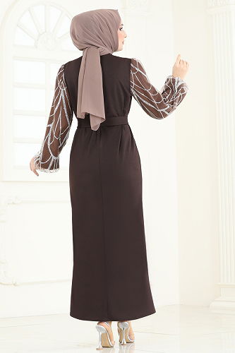 moda selvim Evening Dress 5601EDF311 Brown - Thumbnail