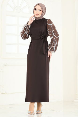 moda selvim فستان سهرة بني 5601EDF311 - Thumbnail