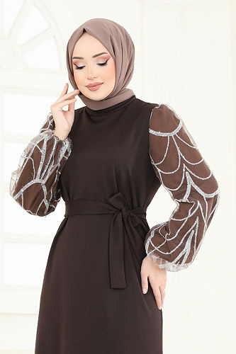 moda selvim فستان سهرة بني 5601EDF311 - Thumbnail