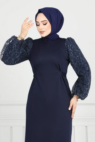 moda selvim Evening Dress 5602EDF311 Navy Blue - Thumbnail