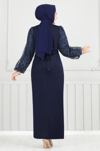 moda selvim Evening Dress 5602EDF311 Navy Blue - Thumbnail