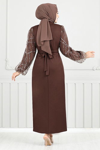 moda selvim Evening Dress 5602END900-M Brown - Thumbnail