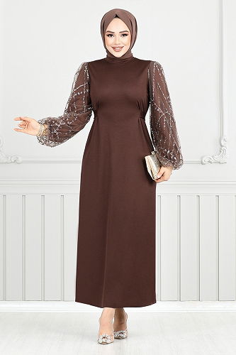 moda selvim Evening Dress 5602END900-M Brown - Thumbnail
