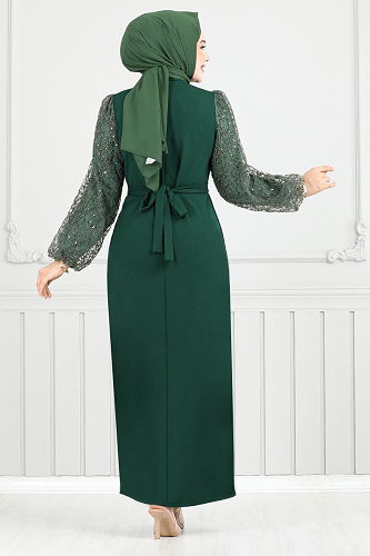 moda selvim Evening Dress 5602END900-M Emerald - Thumbnail