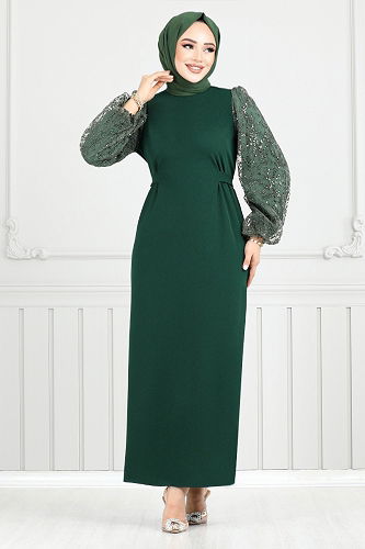 moda selvim Evening Dress 5602END900-M Emerald - Thumbnail