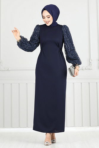 moda selvim Evening Dress 5602END900-M Navy Blue - Thumbnail