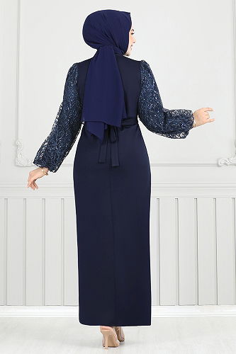 moda selvim Evening Dress 5602END900-M Navy Blue - Thumbnail
