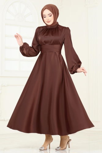 moda selvim فستان سهرة بني غامق 5603EDF311 - Thumbnail