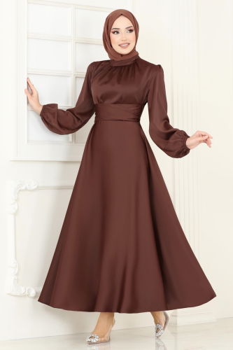 moda selvim فستان سهرة بني غامق 5603EDF311 - Thumbnail