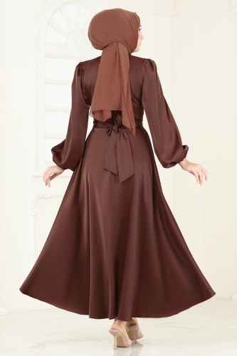 moda selvim فستان سهرة بني غامق 5603EDF311 - Thumbnail